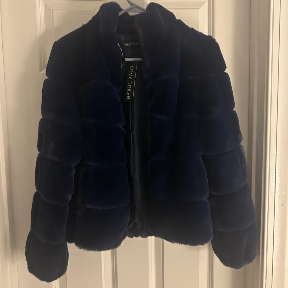 Love Token Navy Faux Fur Jacket